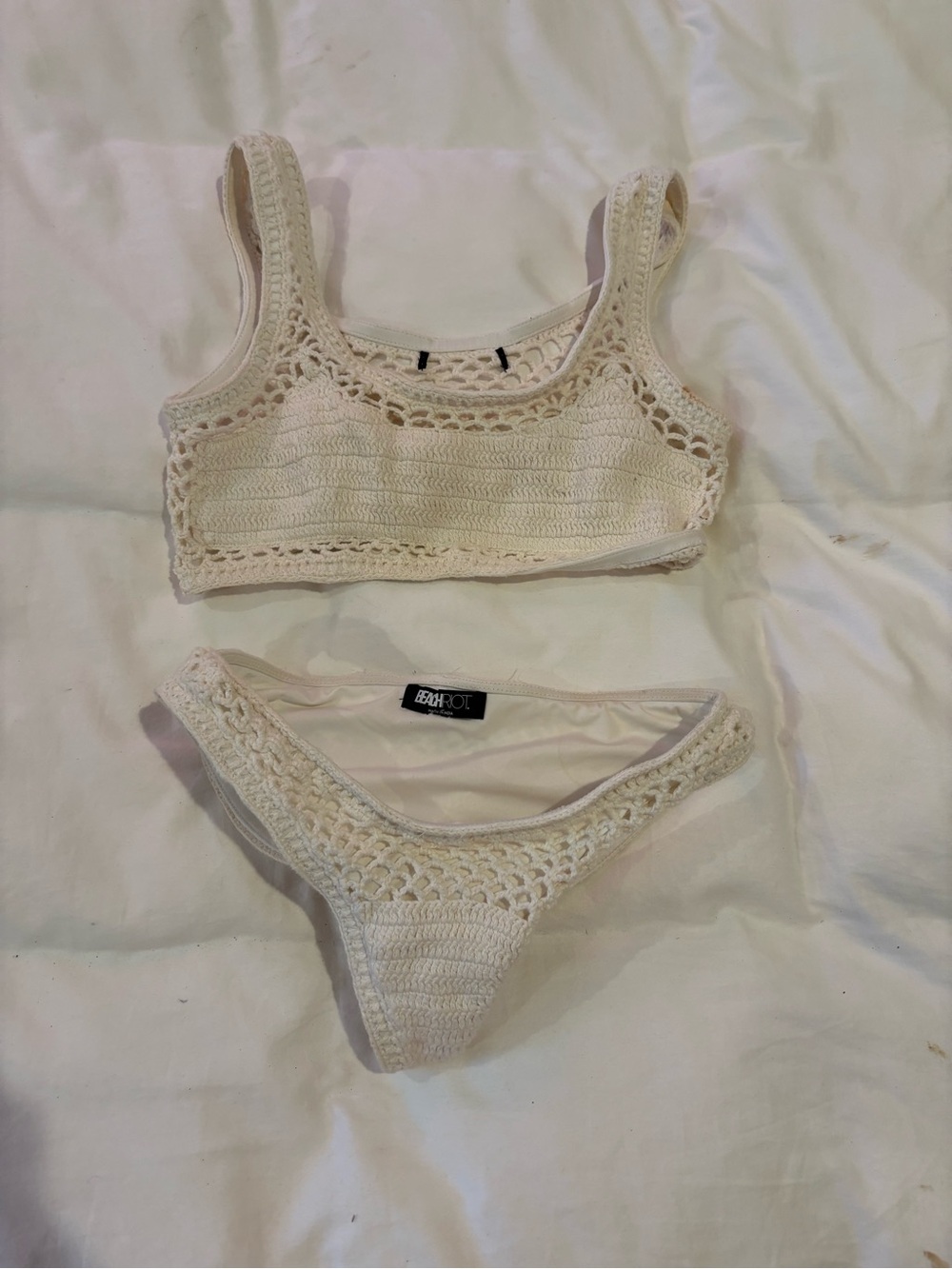 Beach Riot Cream Crochet Two-Piece Bikini Set